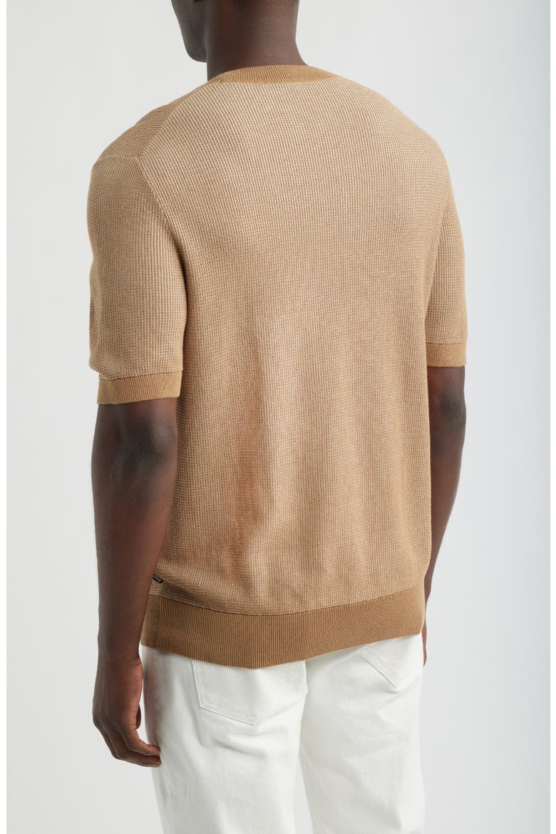 Leale Short Sleeve Cotton Crewneck Sweater, Alternate, color, MED BEIGE