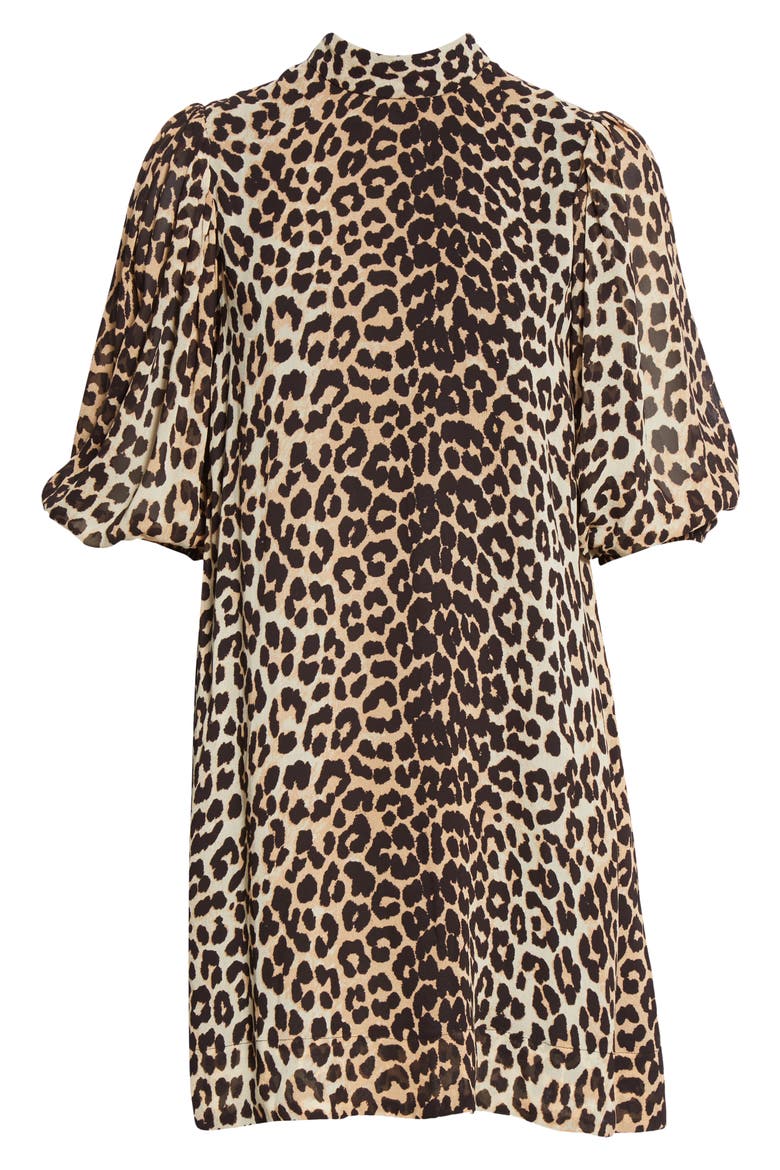 Leopard Print Puff Sleeve Georgette Minidress, Alternate, color, LEOPARD