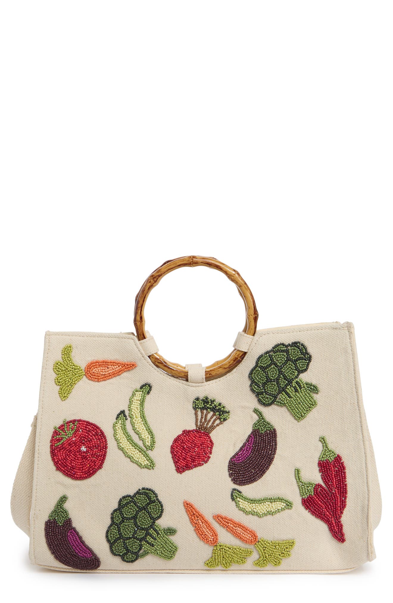 Collection XIIX Beaded Veggie Bamboo Handle Tote Bag