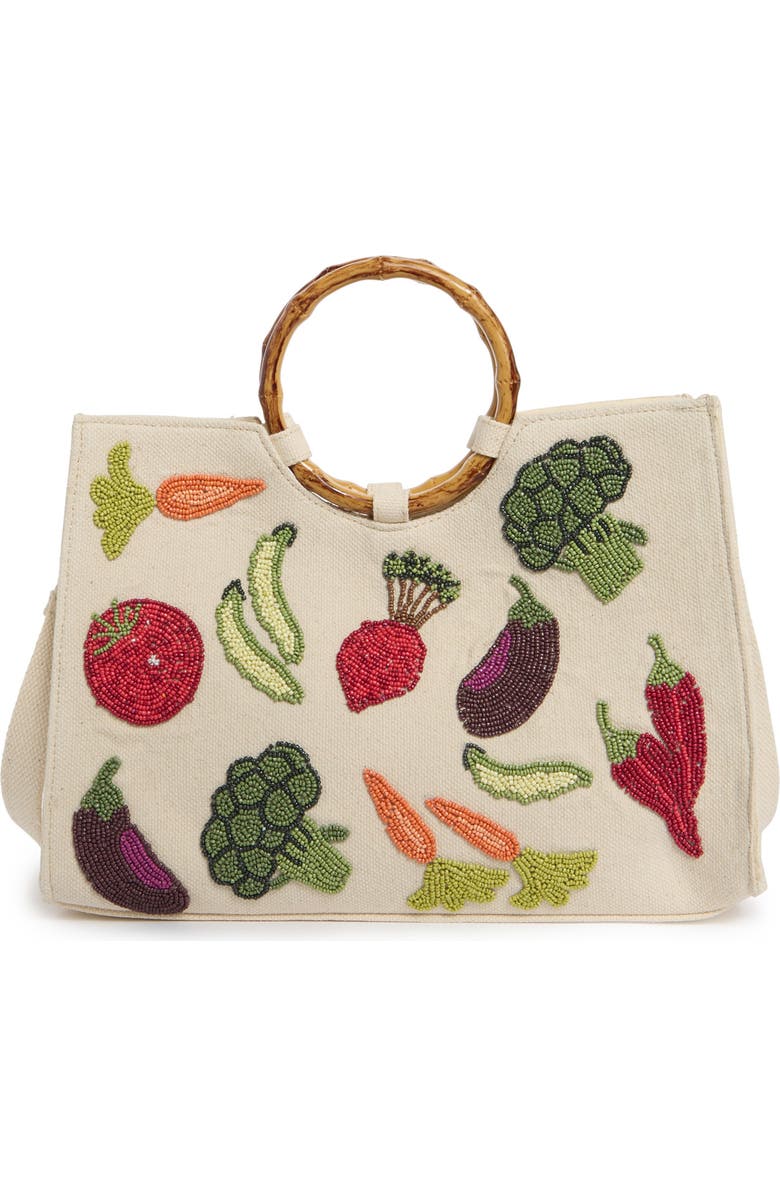 Collection XIIX Beaded Veggie Bamboo Handle Tote Bag, Main, color, Natural
