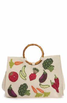 Collection XIIX Beaded Veggie Bamboo Handle Tote Bag