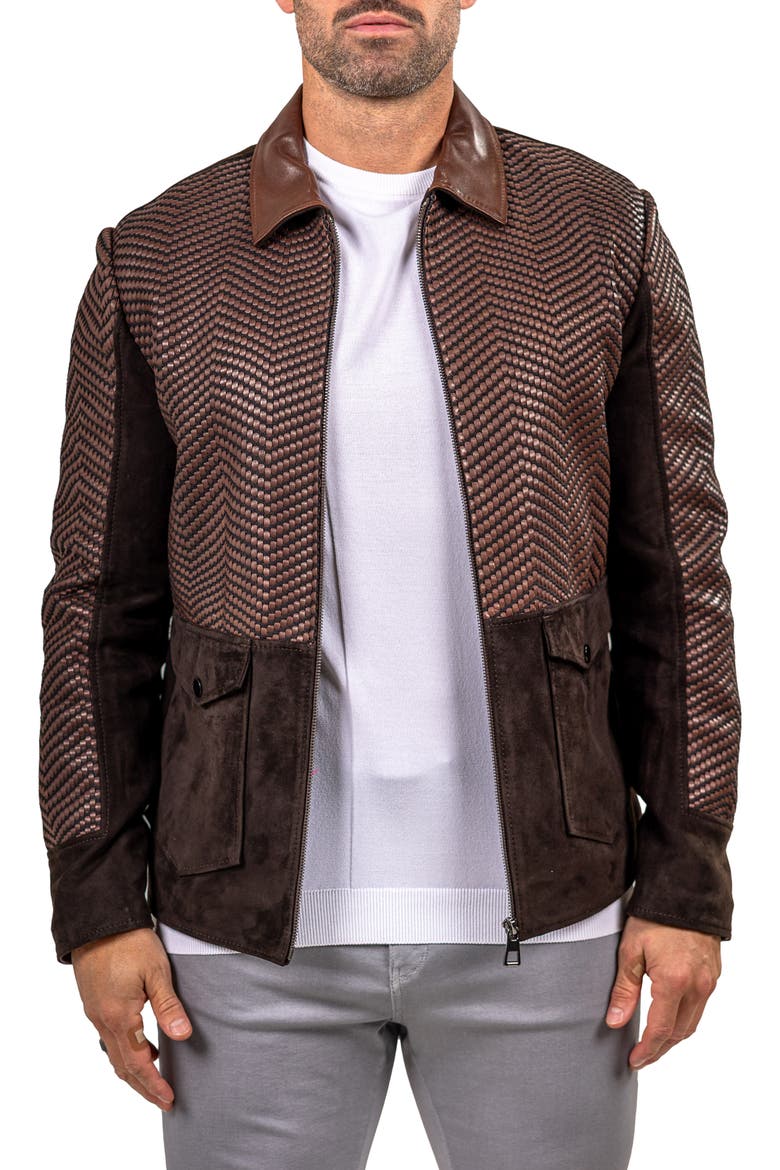 Textured Leather Jacket, Main, color, BROWN