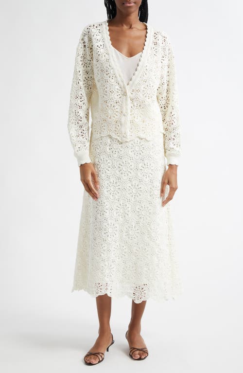 Farm Rio Flower Crochet Cardigan In Off-white