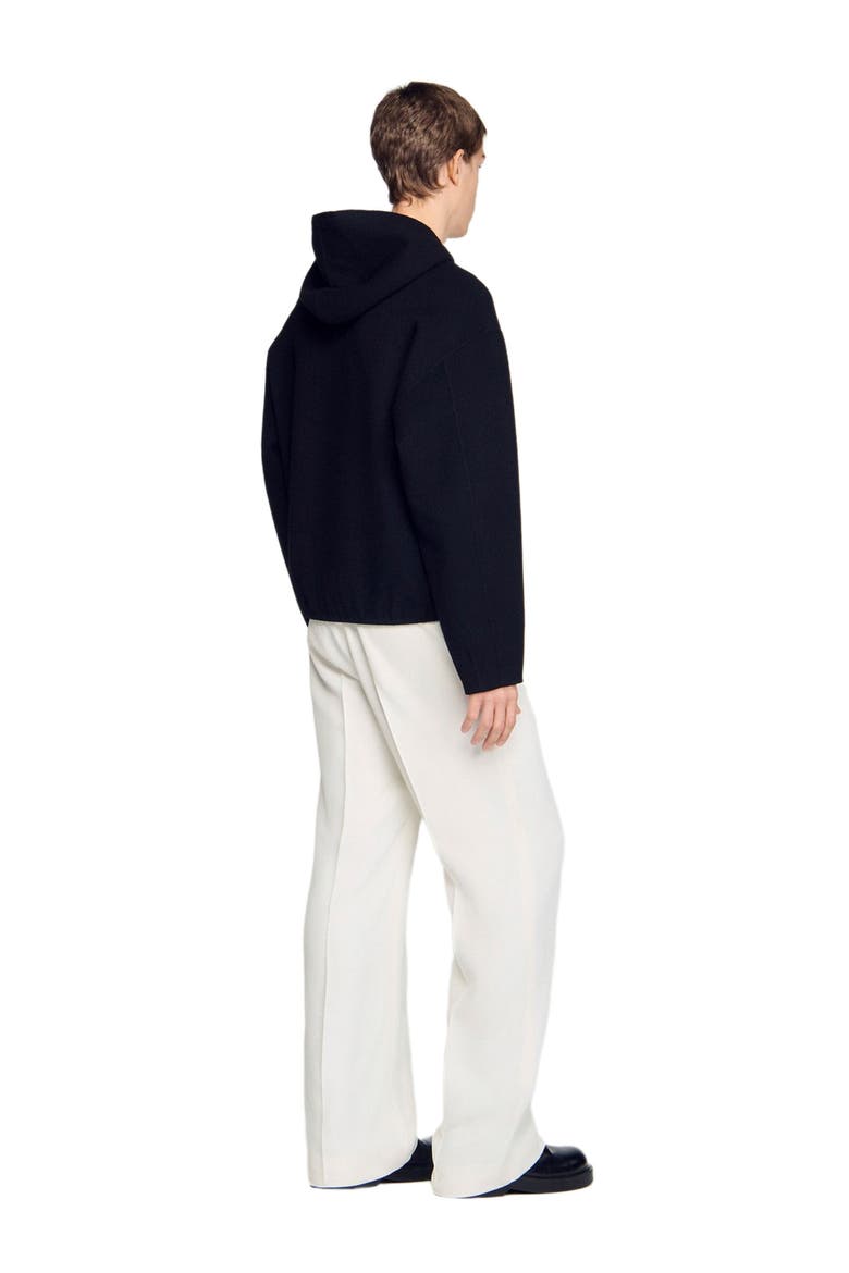 Hooded zip-up wool jacket, Alternate, color, Black