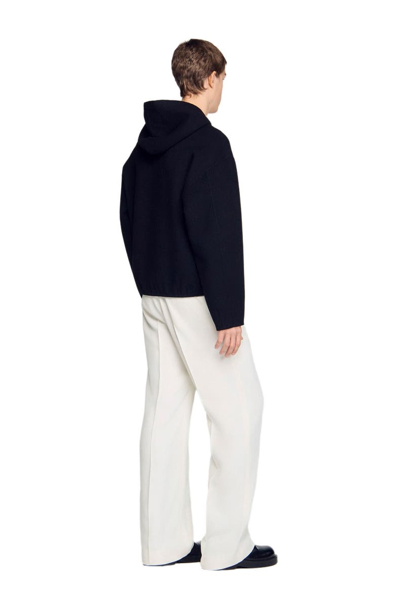 SANDRO Hooded zip-up wool jacket, Alternate, color, Black