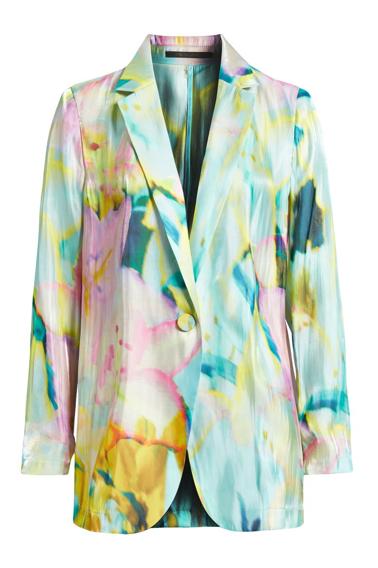 Joan Print One-Button Satin Blazer, Alternate, color, CAPRI MULTI