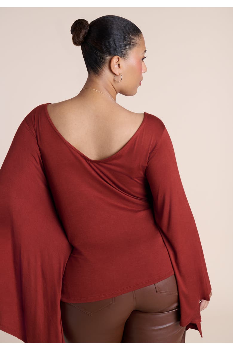 Dramatic Sleeve Shirred Top, Alternate, color, FIRED BRICK