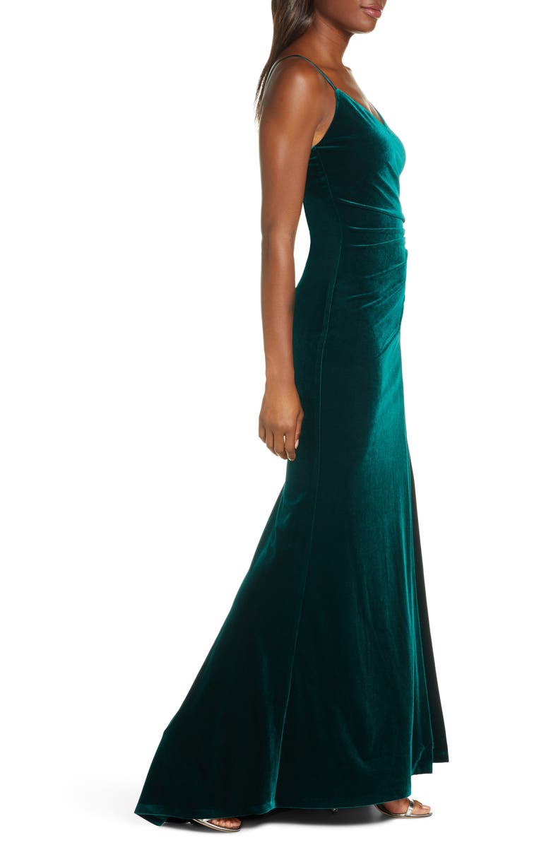Vince Camuto Ruched Side Slit Velvet Evening Gown, Alternate, color,