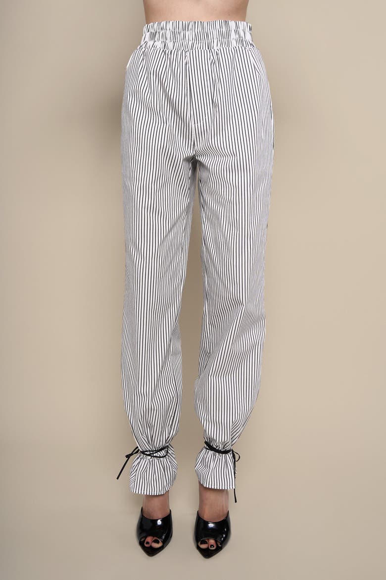 Thomasin Relaxed Striped Cotton Ankle-Tie Pants, Alternate, color, Black-white