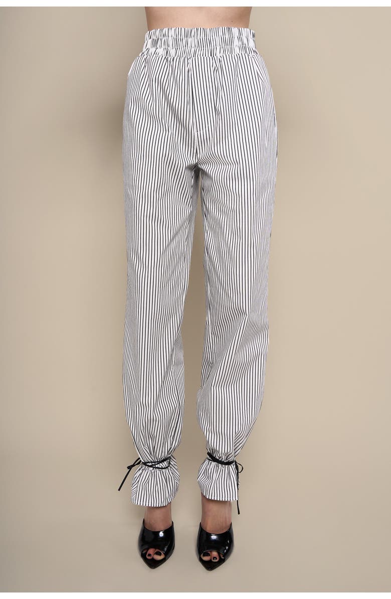 Contessa Mills Thomasin Relaxed Striped Cotton Ankle-Tie Pants, Alternate, color, Black-White