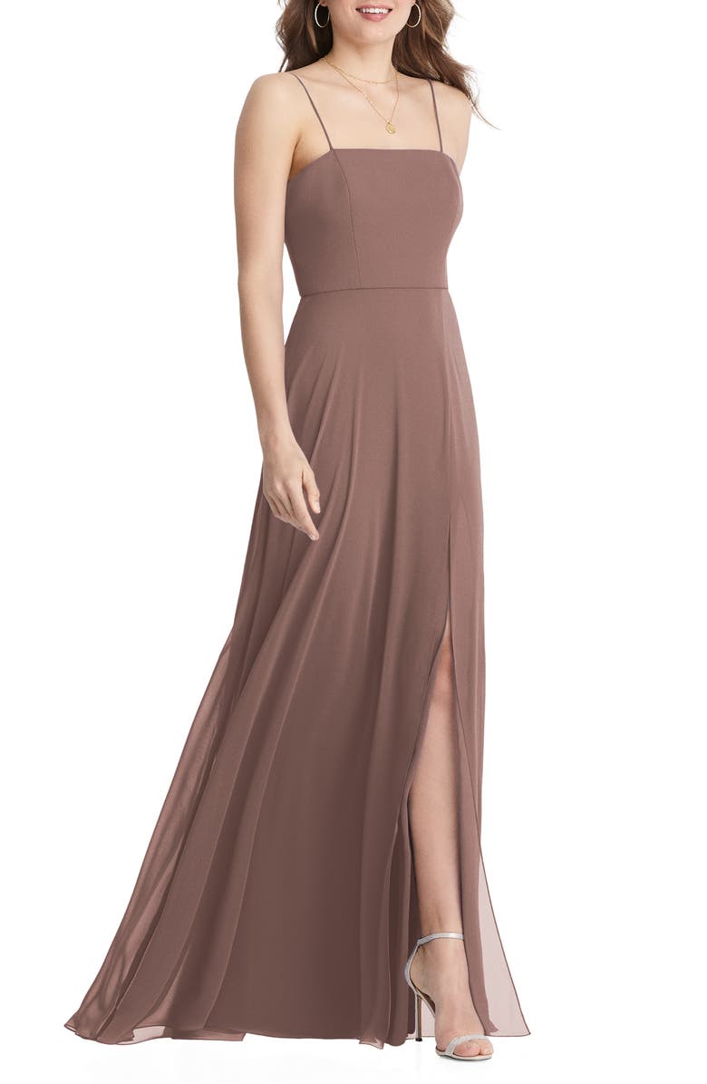 LOVELY Elliott Square Neck Chiffon Gown, Main, color,