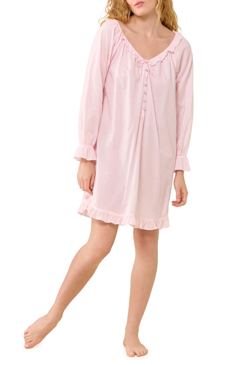 Ruffle Cotton Nightgown, Main, color, PINK