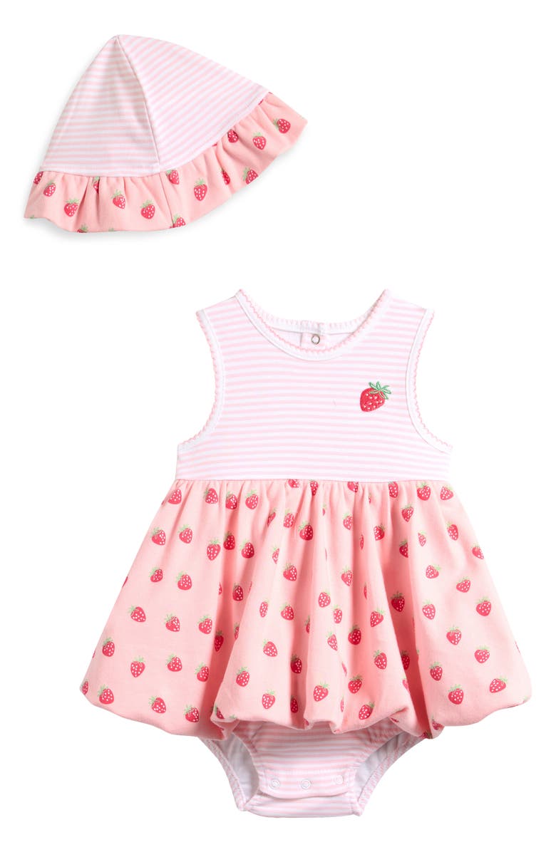 Little Me Strawberries Skirted Bodysuit & Sun Hat Set, Main, color, 