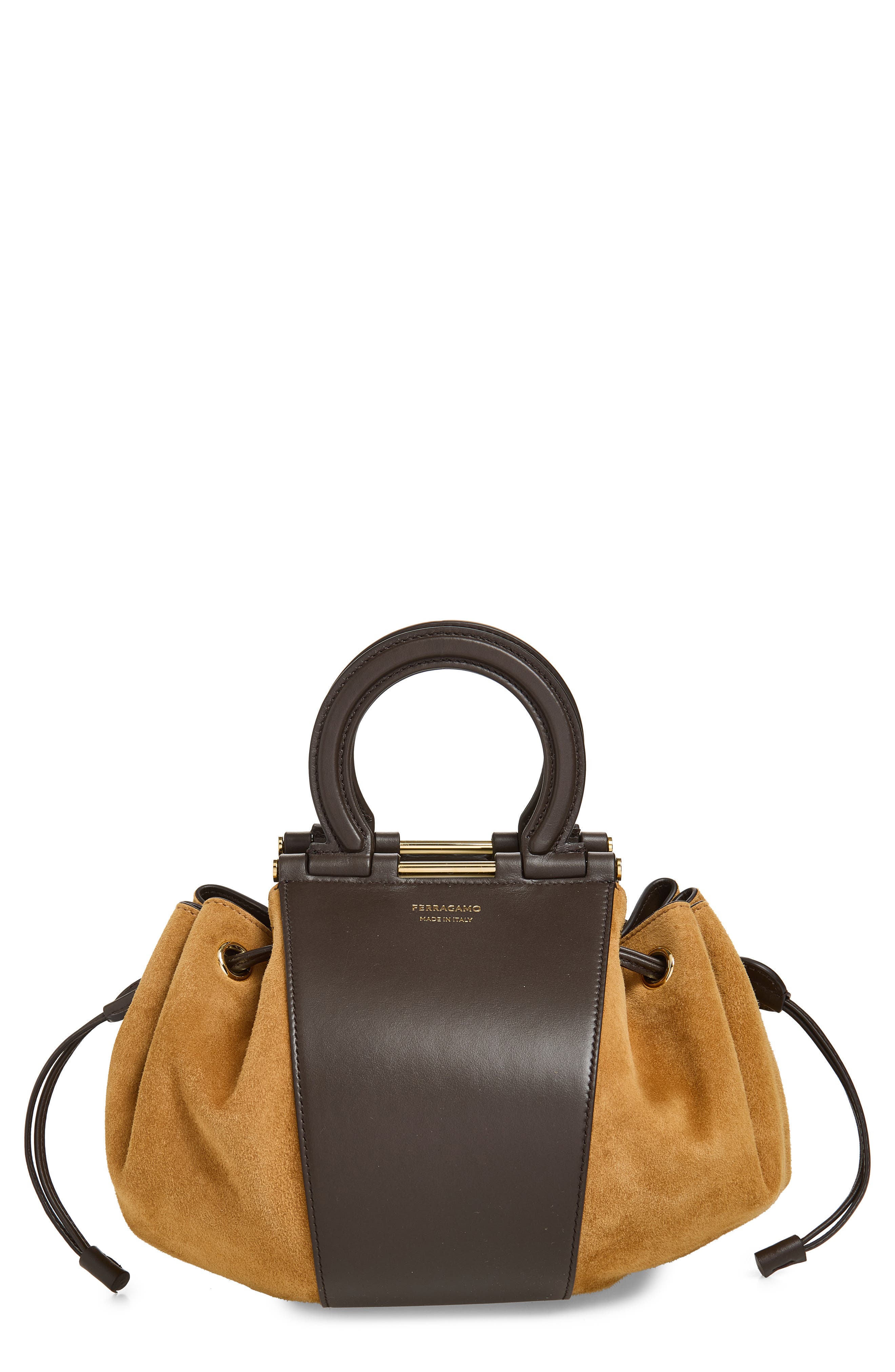 FERRAGAMO Gancio Leather Top Handle Bag, Main, color, Naturale 6 Testa Di Moro