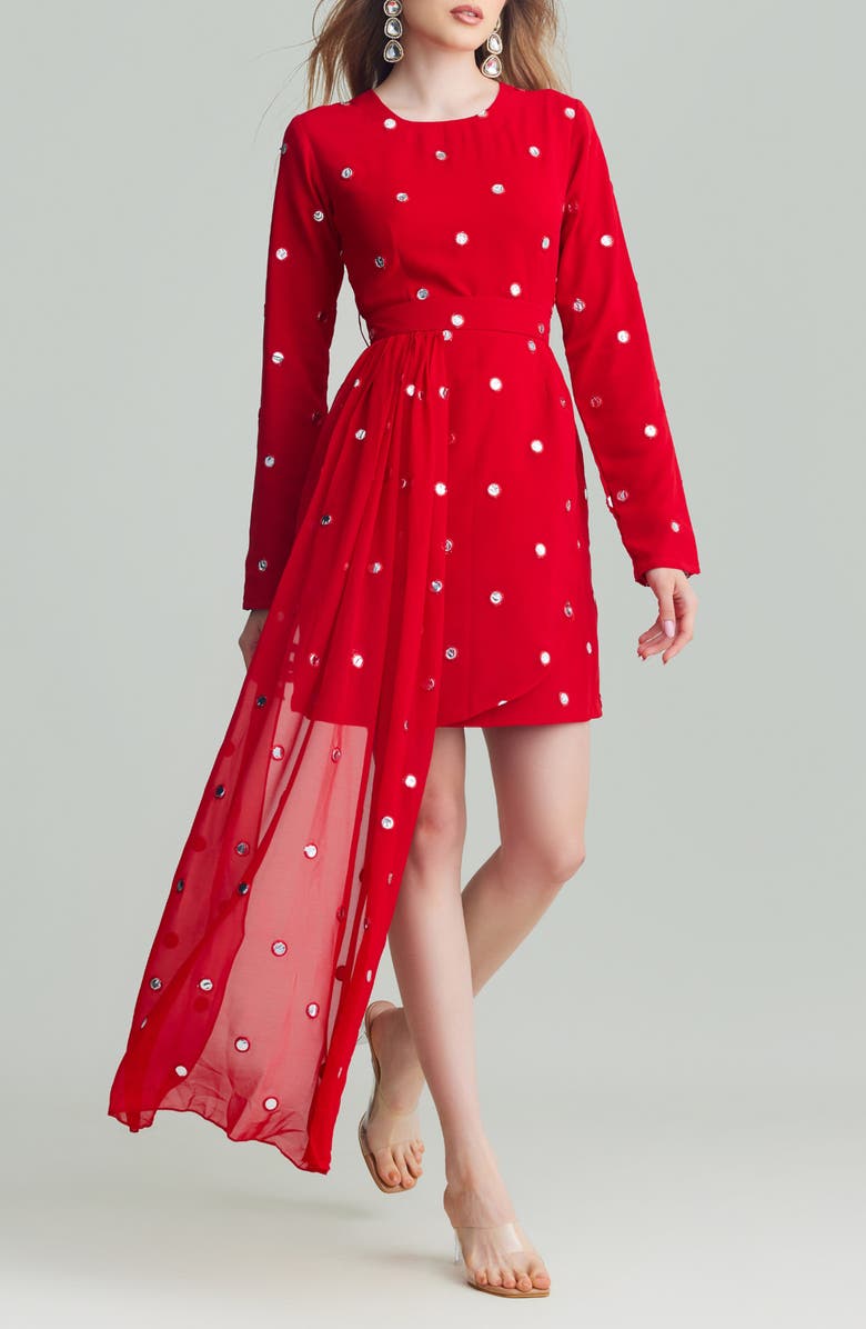 holiCHIC Kaia Long Sleeve Minidress with Removable Drape Belt, Alternate, color, Red