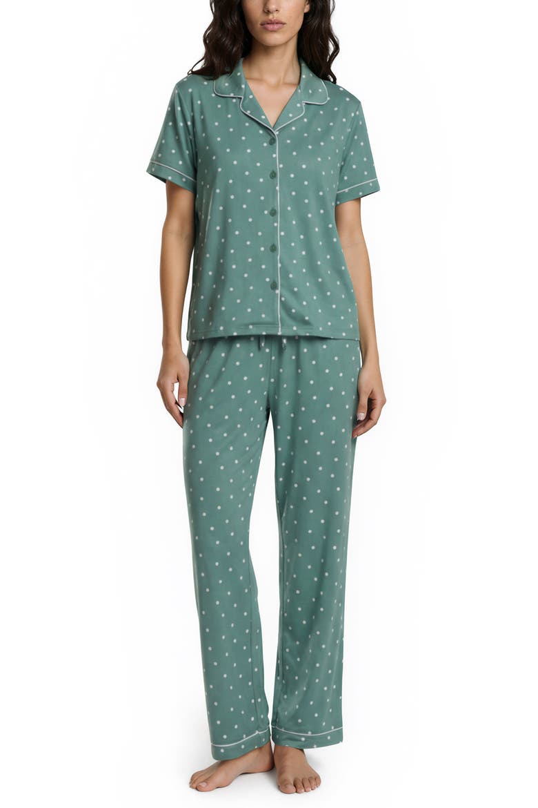 Brenna Piped 3-Piece Pajamas, Alternate, color, MID GREEN