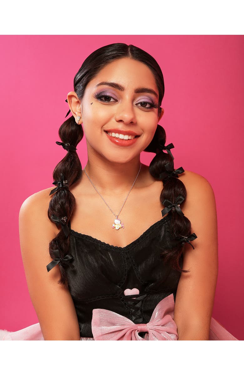 Hello Kitty Silver Plated Enamel Pink Crystal 3D Plane Necklace, Alternate, color, White