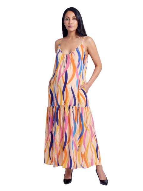 Maternity Essential Abstract Print Scoop Neck Spaghetti Strap Pocket A-Line Maxi Dress