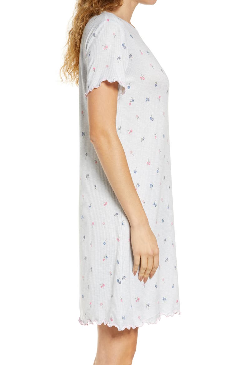 Floral Lettuce Hem Ribbed Sleep Shirt, Alternate, color, BABY BOW BOUQUETS CLOUD DANCER