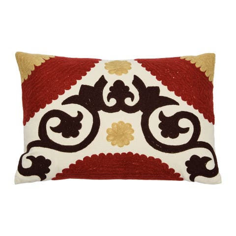 Cotton Embroidered Lumbar Pillow with Suzani Embroidery