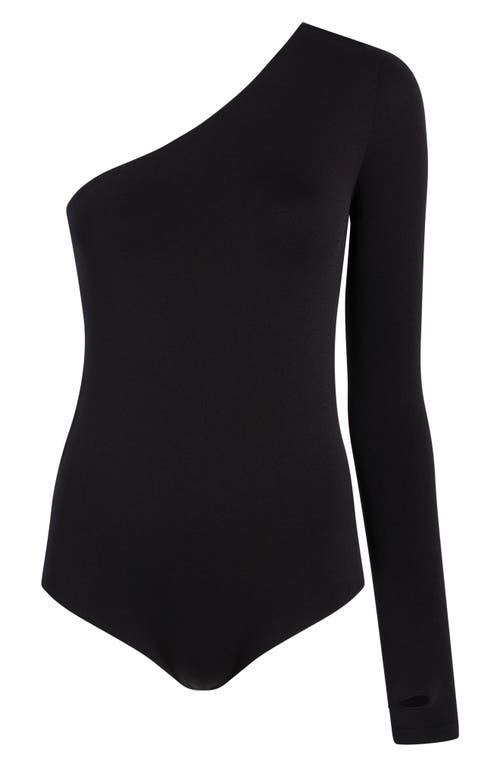 Commando Prima One Shoulder Single Long Sleeve Bodysuit In Black