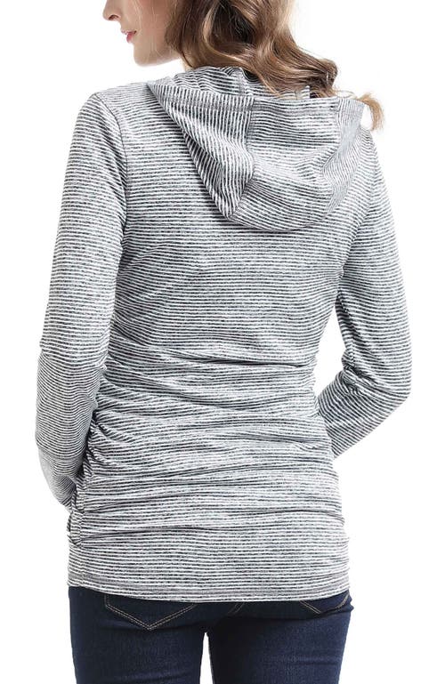 Kimi & Kai Haven Striped Side Ruched Maternity Performance Hoodie In Black White