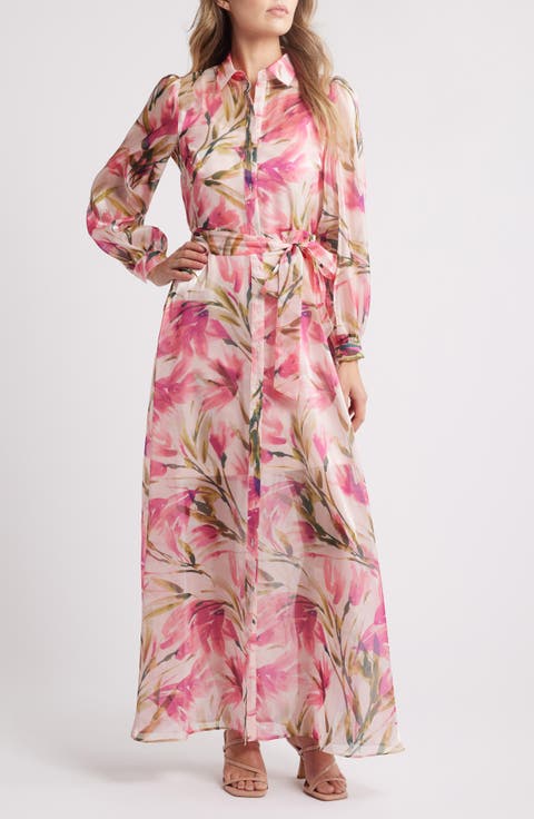 Floral Long Sleeve Maxi Shirtdress