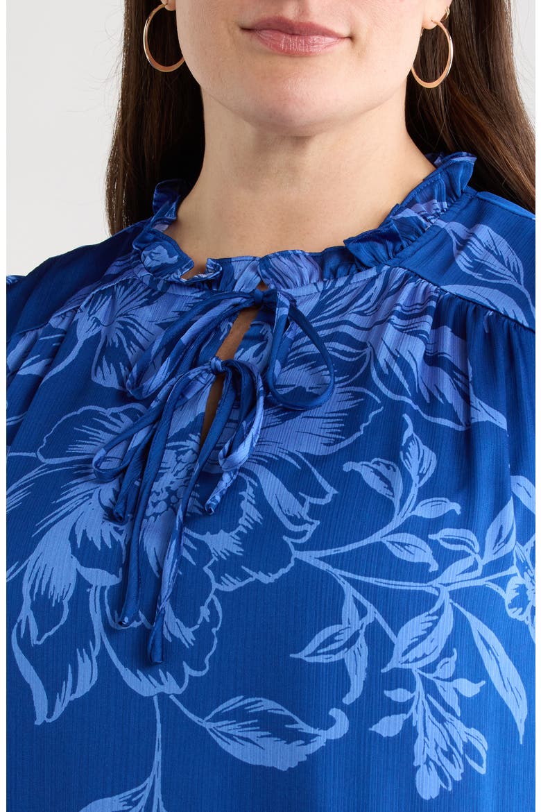 Ciara Floral Lindsey Ruffle Top, Alternate, color, NAVY-BLUES