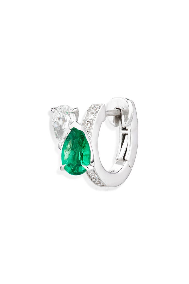 Serti Sur Vide Diamond & Emerald Single Hoop Earring, Main, color, WHITE GOLD/ EMERALD