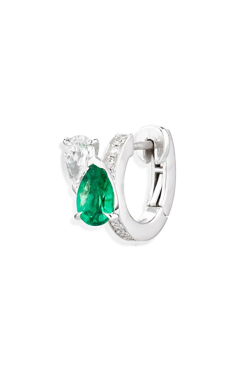 REPOSSI Serti Sur Vide Diamond & Emerald Single Hoop Earring, Main, color, White Gold/ Emerald