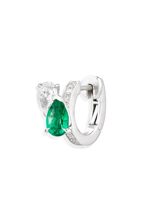 Serti Sur Vide Diamond & Emerald Single Hoop Earring