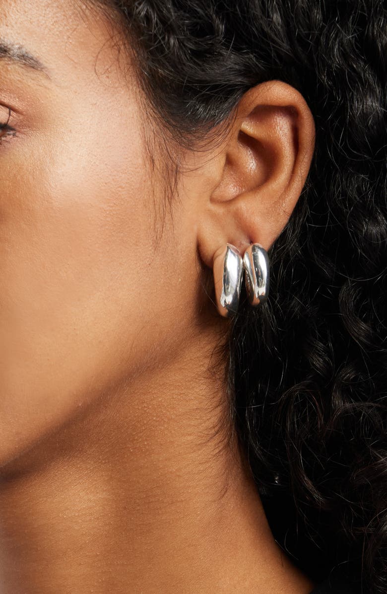 Open Edit Set of 2 Tapered Hoop Earrings, Alternate, color, Silver