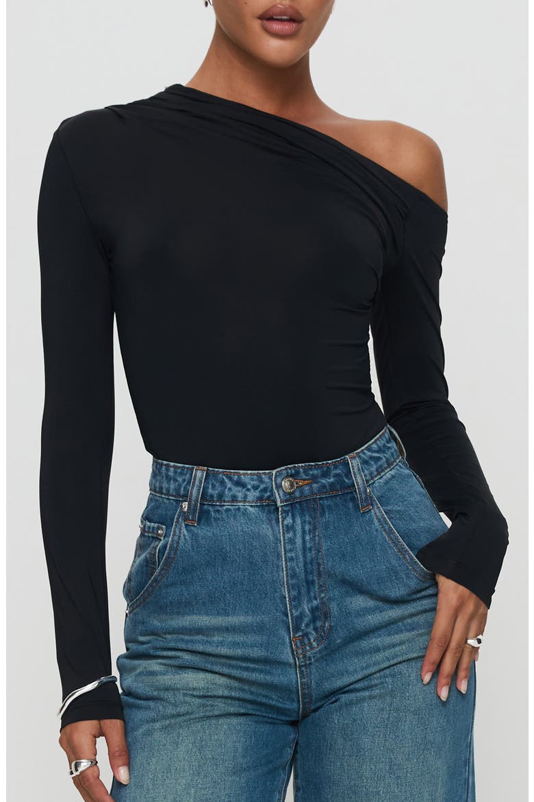Antilles One-Shoulder Long Sleeve Bodysuit, Main, color, BLACK