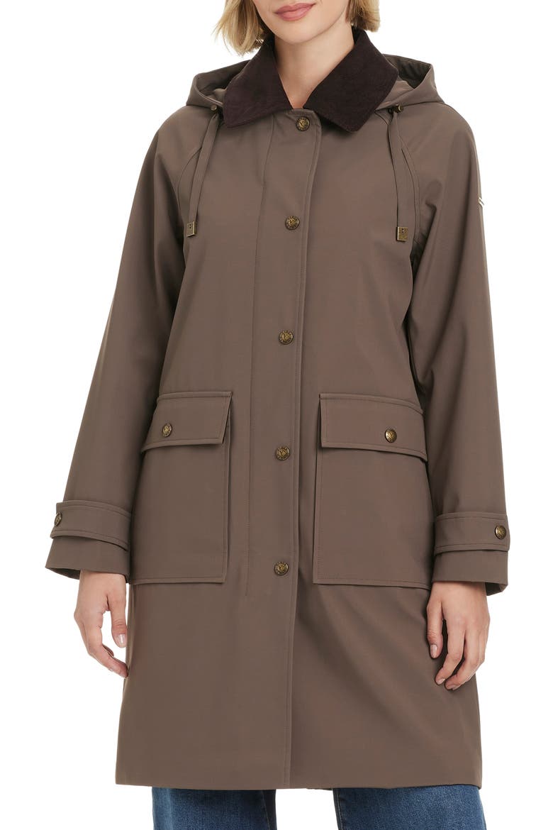 Contrast Collar Longline Raincoat, Main, color, ANTIQUE TAUPE