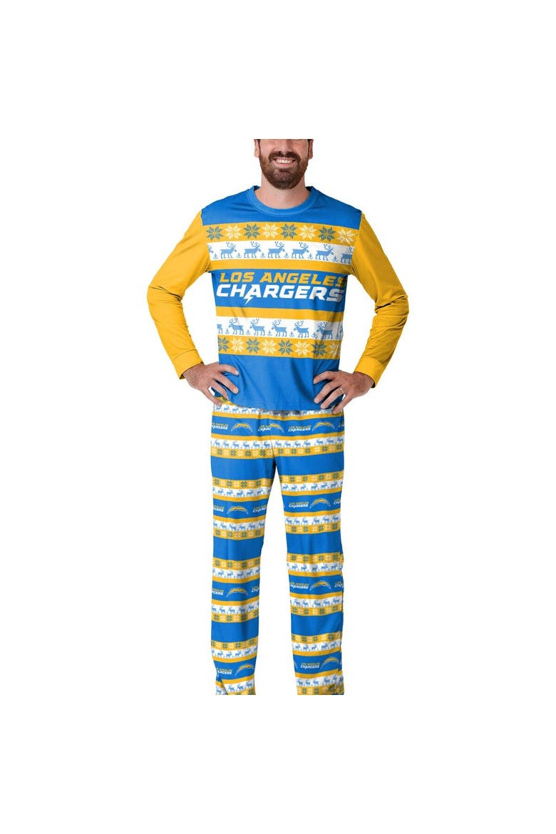 Men's FOCO Powder Blue Los Angeles Chargers Team Ugly Pajama Set, Alternate, color, Powder Blue