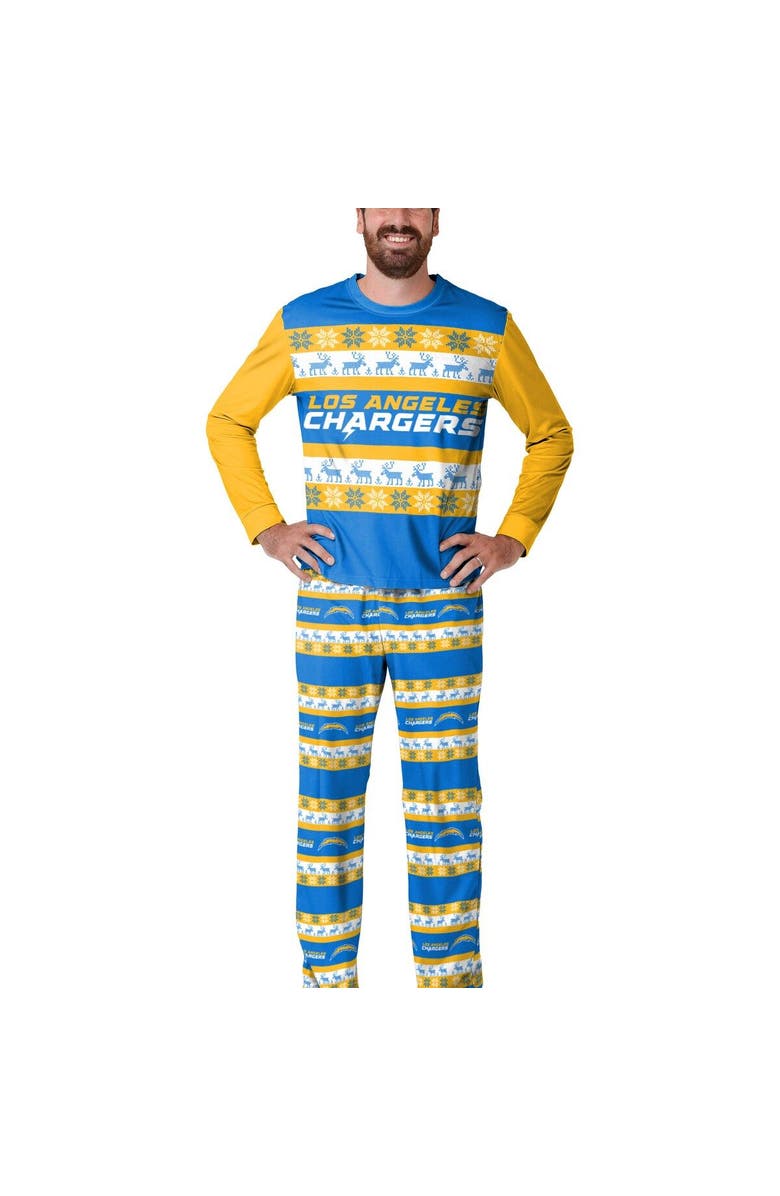 FOCO Men's FOCO Powder Blue Los Angeles Chargers Team Ugly Pajama Set, Alternate, color,