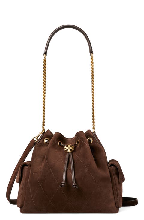 Charlie Quilted Suede Drawstring Bag