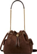 Tory Burch Charlie Quilted Suede Drawstring Bag