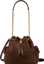 Tory Burch Charlie Quilted Suede Drawstring Bag