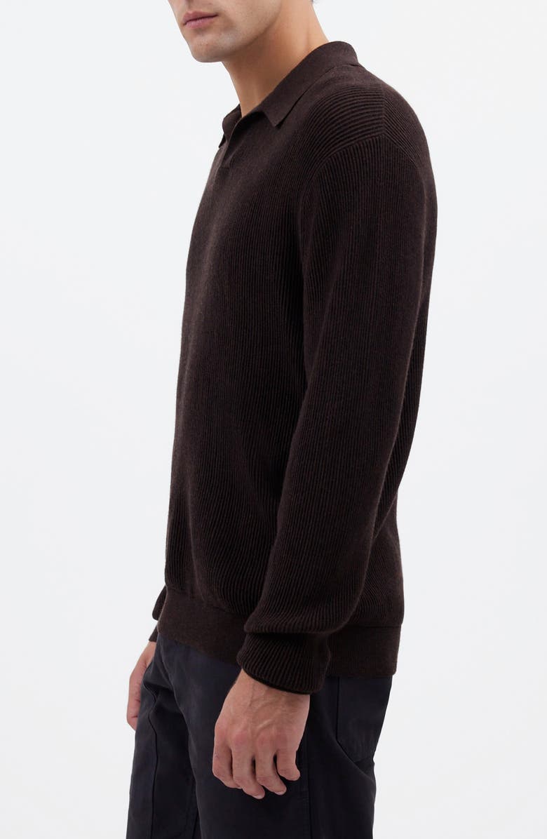 Madewell Johnny Collar Long Sleeve Merino Wool Sweater Polo, Alternate, color, Chocolate