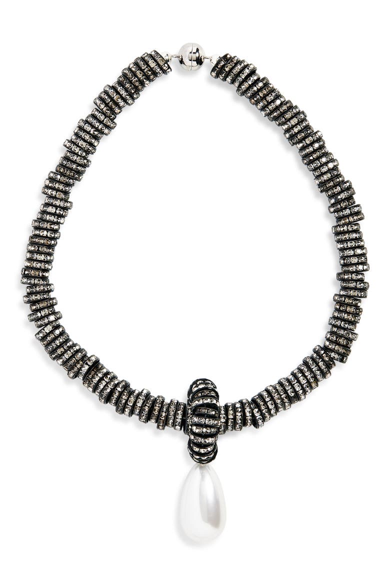 Faux Pearl Pendant Necklace, Main, color, BLACK