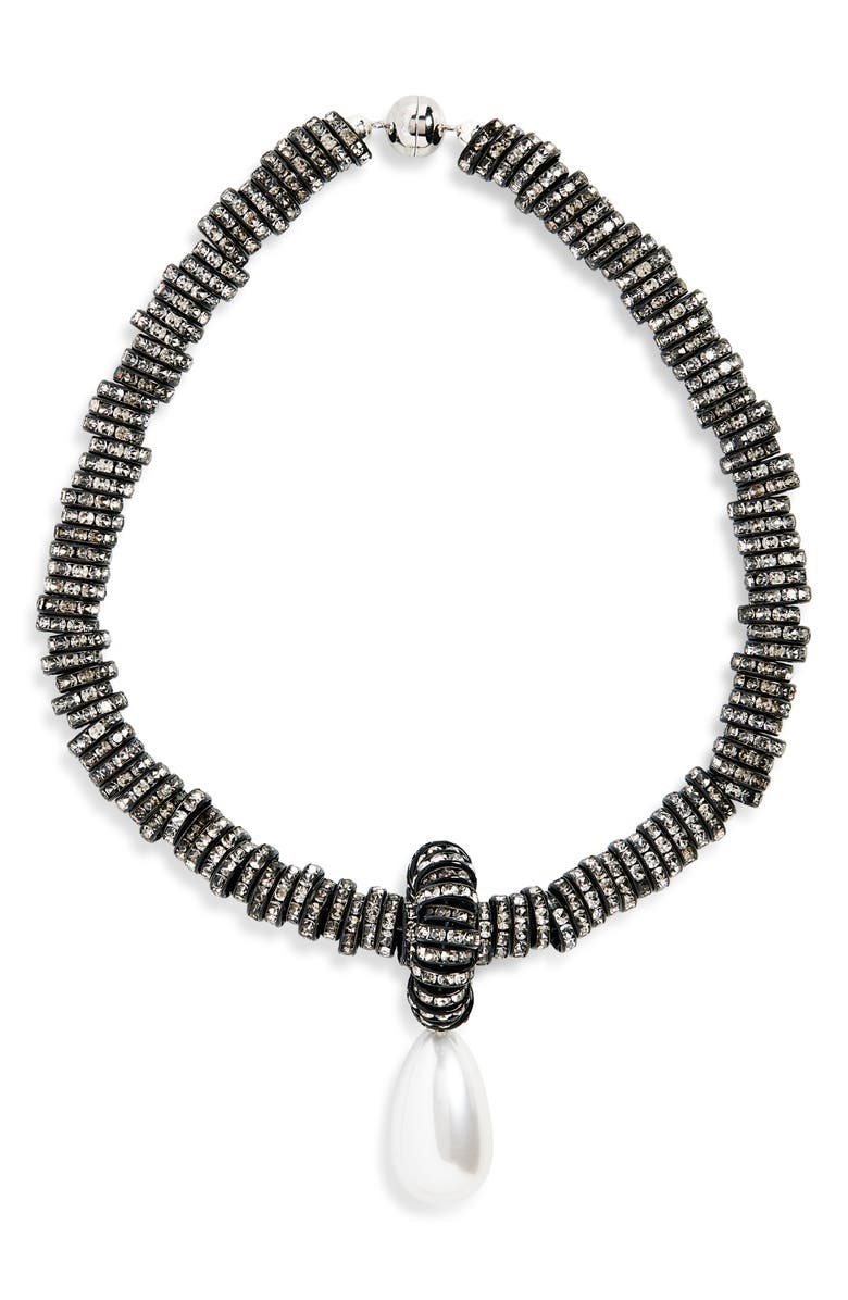 Julietta Faux Pearl Pendant Necklace, Main, color, Black