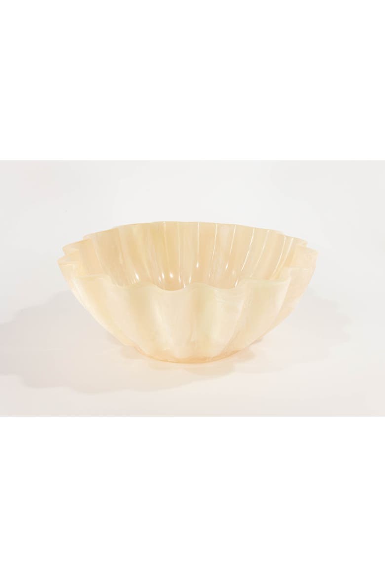 Resin Serving Bowl - Marbled Cream Scalloped Decorative Bowl, Shatterproof 11-Inch Fruit & Centerpiece Bowl for Indoor & Outdoor Luxury Entertaining, Alternate, color, Cream