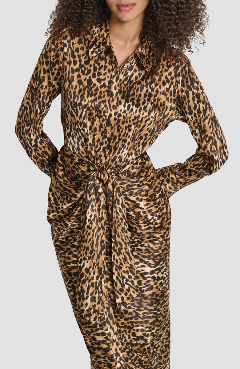 DKNY Jeans Cheetah Print Satin Dress, Alternate, color, Cheetah Blur Whiskey