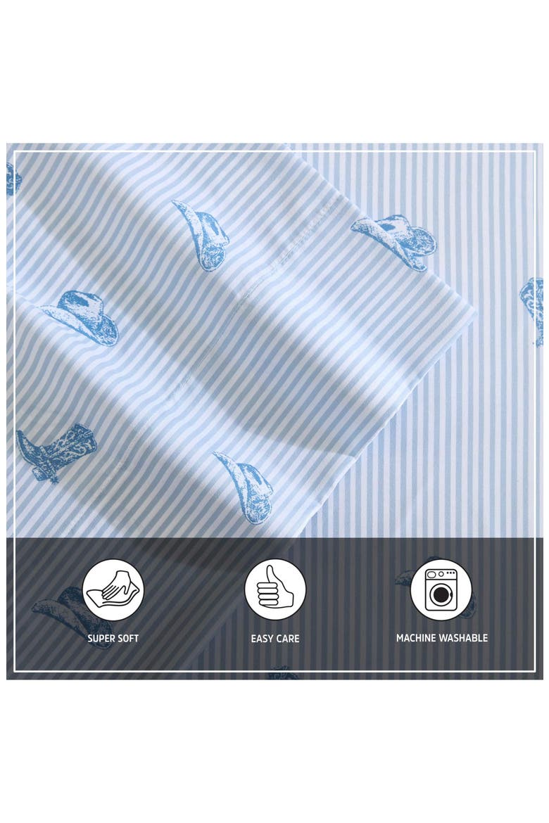 Cowboy Pinstripe Printed Microfiber Sheet Set, Alternate, color, LIGHT BLUE