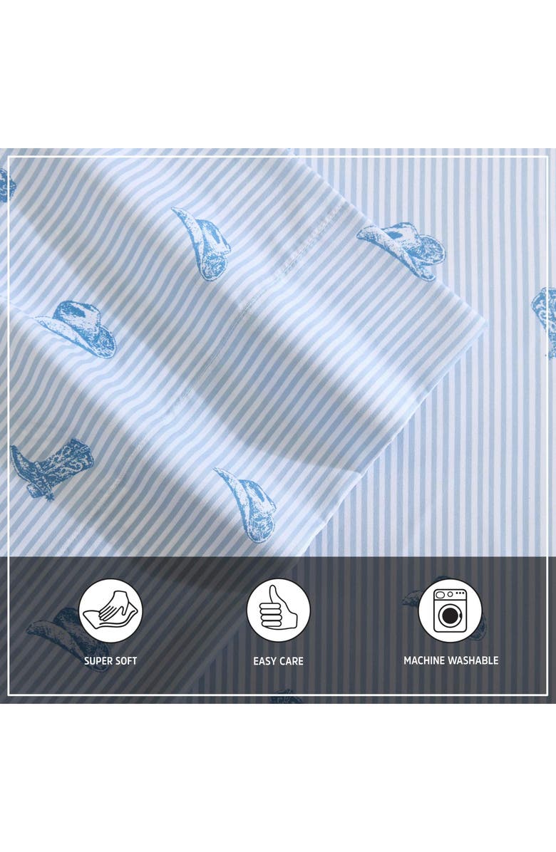 Wrangler Cowboy Pinstripe Printed Microfiber Sheet Set, Alternate, color, Light Blue