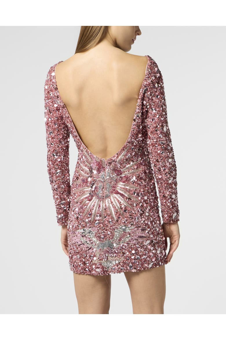 Open Back Mini Dress Tattoo Paillettes Women, Alternate, color, rose/pink