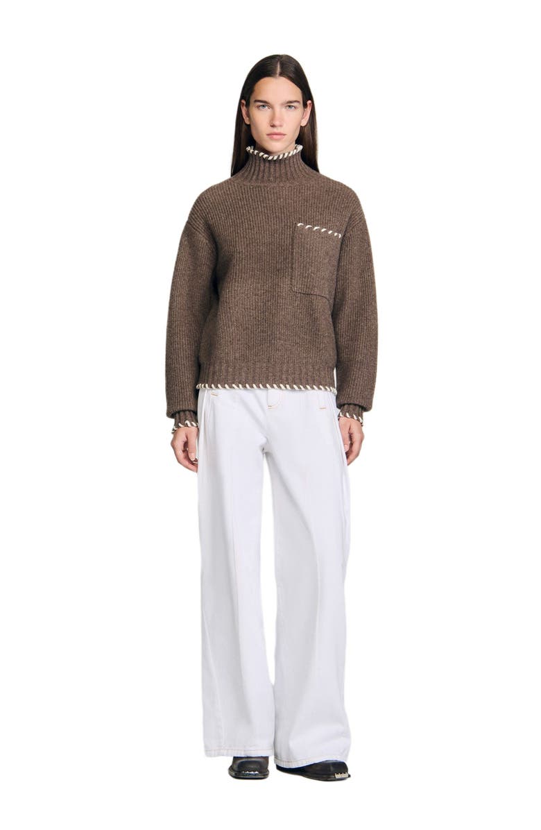 SANDRO Oversized turtleneck sweater, Alternate, color, Brown