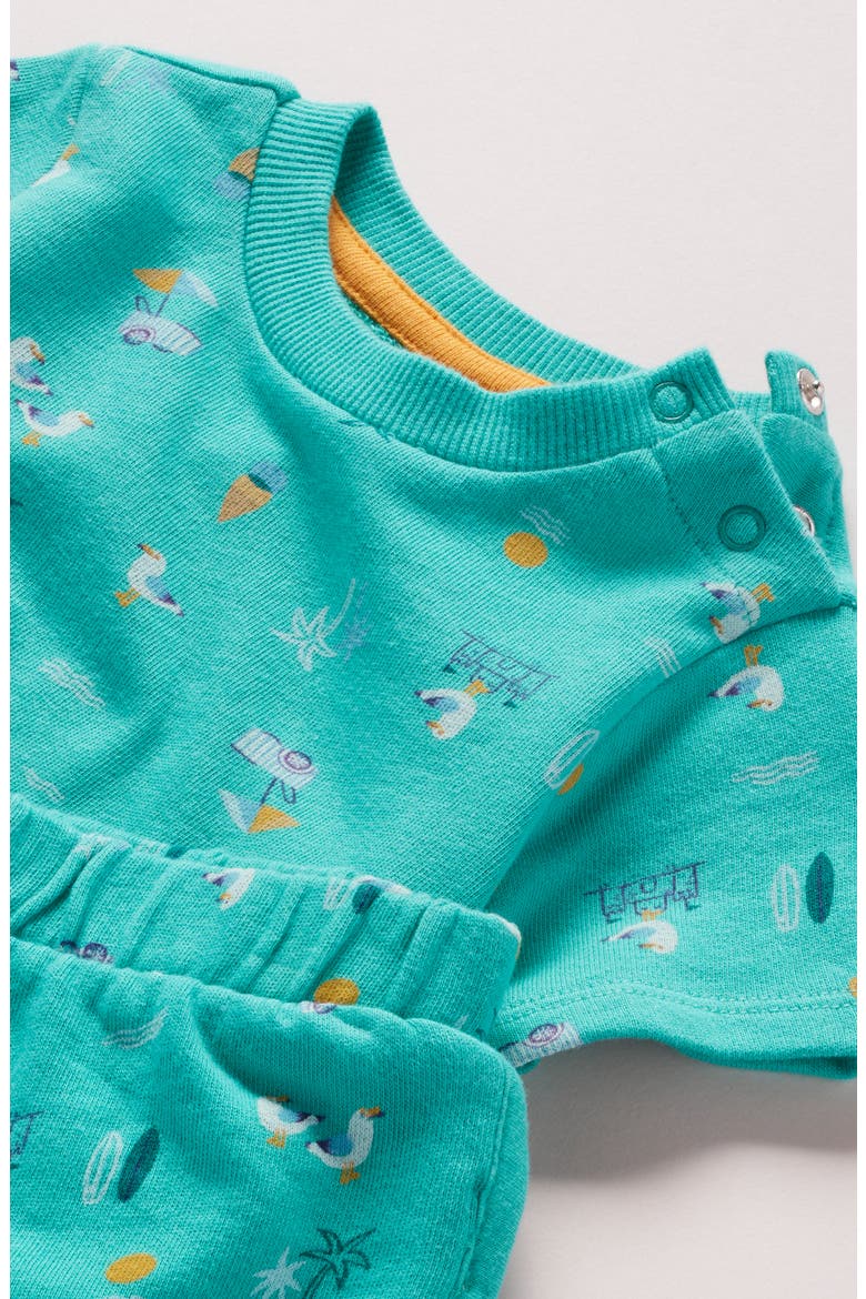 Print Cotton T-Shirt & Shorts Set, Alternate, color, GREEN AQUAMARINE BEACH SCENE