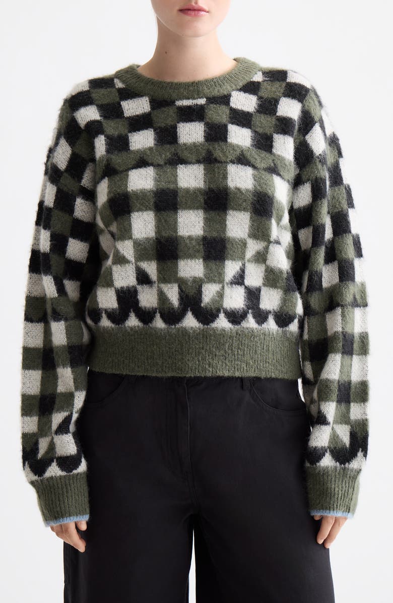 Scotch & Soda Geo Print Crewneck Sweater, Main, color, Thyme